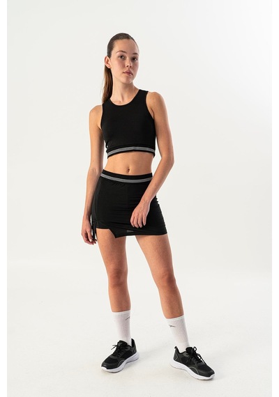 Maraton Slimfit Kadın Bisiklet Yaka Siyah- Bra Siyah-