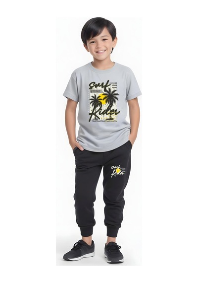 Fyk Kids Erkek Çocuk Mevsimlik Surf Rider Baskılı Alt-üst Takım Gri