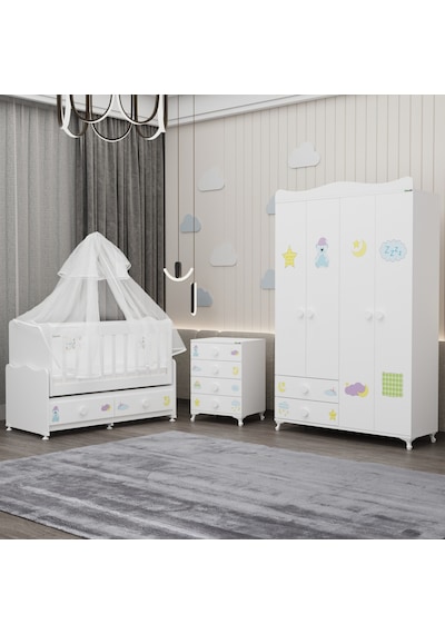 Elegant Yıldız 4 Bebek Odası Takımı Yatak Uykuseti - Uykucu Beyaz