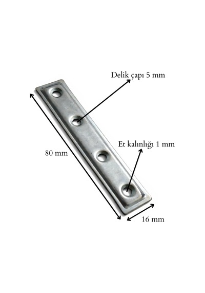 Düz Demir Gönye Köşebent, Metal Lama Montaj Demiri, Mobilya Dolap Raf Masa Köşe Bağlantı Aparatı, 16x80mm, 25 A Diğer