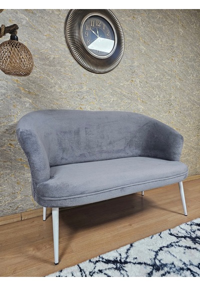 Zafir İkili Teddy Beyaz Boyalı Sivriltme Ayak Çay Seti Koltuk İkili Berjer , Balkon, Salon, Ofis Gri