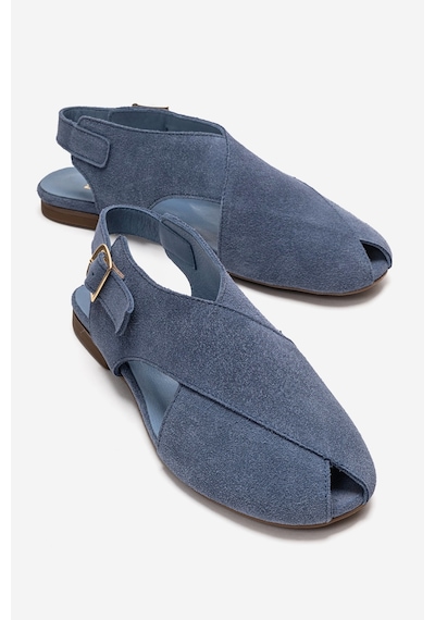 Luvishoes Monaro Kot Mavi Süet Hakiki Deri Kadın Sandalet
