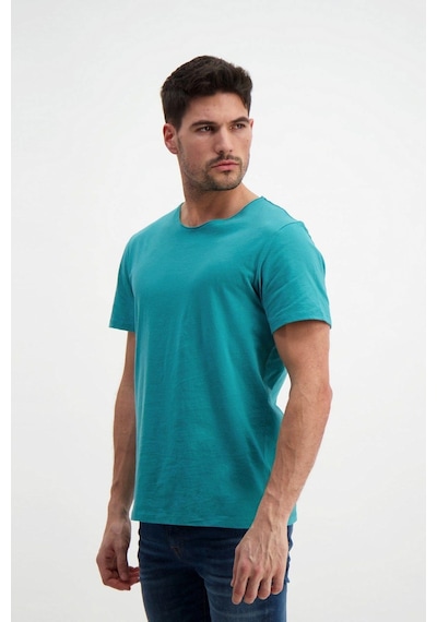 Rich Erkek Yıkamalı Basic T-shirt Tişört %100 Pamuk Tişört Turkuaz