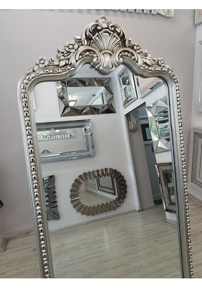 Ayna Denizi Princess Silver Model Gümüş Renk Dekoratif Ayaklı Boy Aynası Gümüş