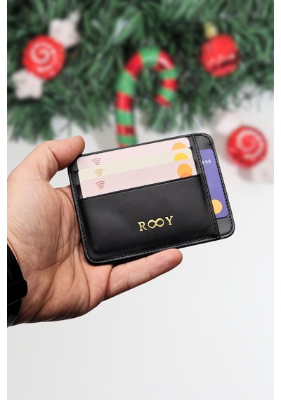 Hakiki Deri Unisex Oval Kredi Kartlık Cüzdan Portföy Süper İnce Model Siyah