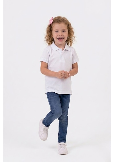 Nacar Store Unisex Çocuk Polo Yaka Kısa Kollu Lakost Tişört Okula Dönüş Beyaz