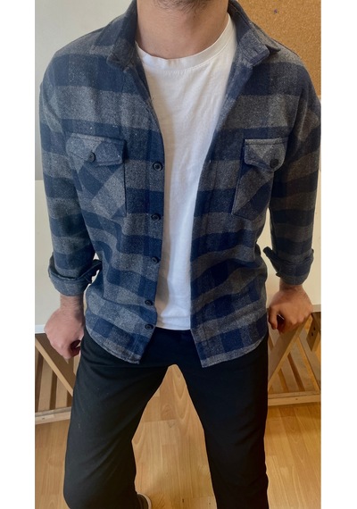 Erkek Füme-indigo Çift Cep Kapaklı Slim Fit Oduncu Gömlek Füme-indigo