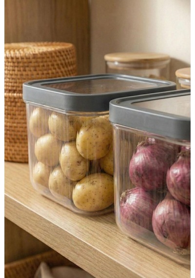 2'li 12 Lt Multibox Füme Kayar Kapaklı Saklama Kabı & Erzak Kabı & Patates Soğan Kovası Siyah