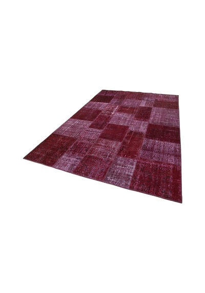 Bespoky Patchwork Kırmızı Geometrik Salon Halısı El Dokuma 31495
