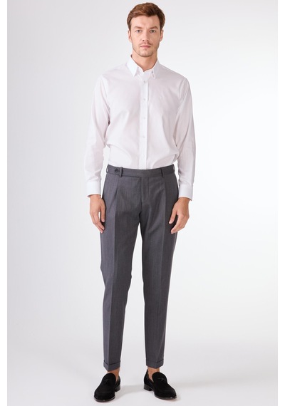 Dufy Gri Düz Erkek Takım Elbise - Slim Fit Gri
