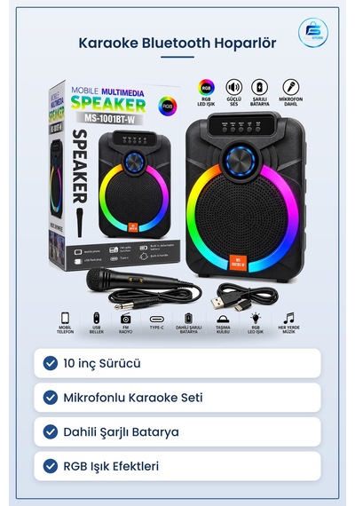 Bluetooth Hoparlör " Karaoke Mikrofonlu Şarjlı Rgb Taşınabilir Se