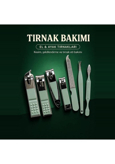 14 Parça Manikür Pedikür Seti Su Yeşili Çantalı Tırnak Kulak Kaş El Ayak Kişisel Bakım Paslanmaz Çelik