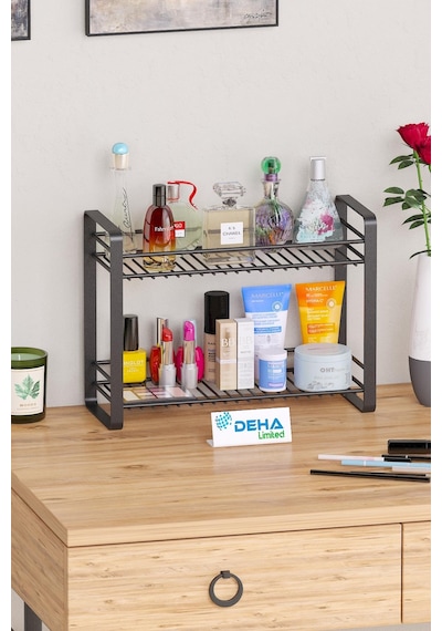 Masa Tezgah Üstü Düzenleyici Metal Organizer Raf Banyo Mutfak Rafı Baharatlık Makyaj Standı Siyah Beyaz