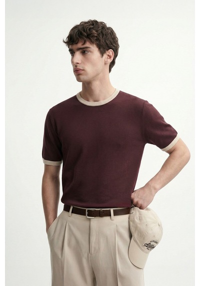 Antioch Kontrast Yaka Erkek T-shirt Bordo
