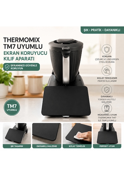 Thermomix Tm7 Uyumlu Şık Tasarımlı Mutfak Ekran Koruyucu Kılıf Aparatı Siyah