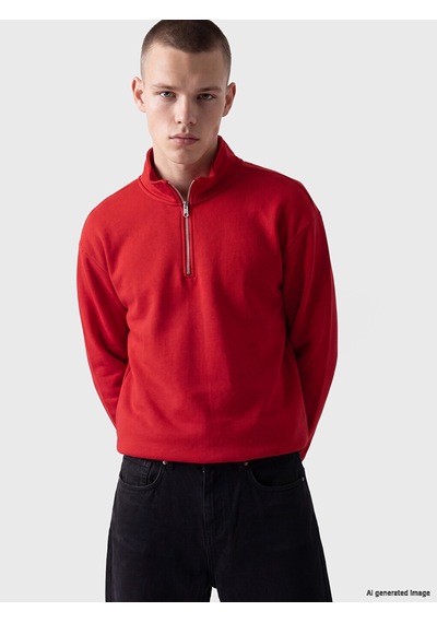 LC Waikiki Lc Waıkıkı Kırmızı Yarım Fermuarlı Dik Yaka Erkek Sweatshirt
