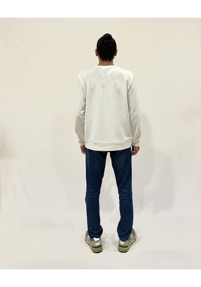 Erkek Bisiklet Yaka Rahat Kalıp 3 İplik Kalın Ar Nakışlı Sweatshirt Spr24sw33 Ecru