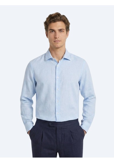 Kip Mavi Regular Fit Uzun Dokuma Casual Pamuk Karışımlı Gömlek