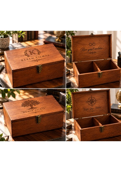 Tuns Woods Kişiye Özel 2 Bölmeli Ahşap Hatıra Ve Hediye Kutusu 27 Cm