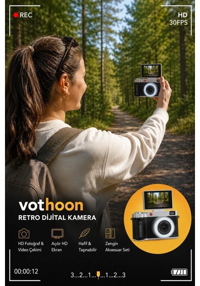 Magicool 4k Çantalı Dijital Retro Video Kamera 48mp 16x Zoom Işıklı 32gb Kart Dijital Fotoğraf Sarı