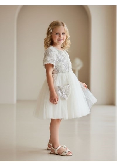 Zekids Kız Çocuk Tasarım Pullu Abiye Elbise-17235 Bej Zekids Kız Çocuk Tasarım Pullu Abiye Elbise-17235 Bej
