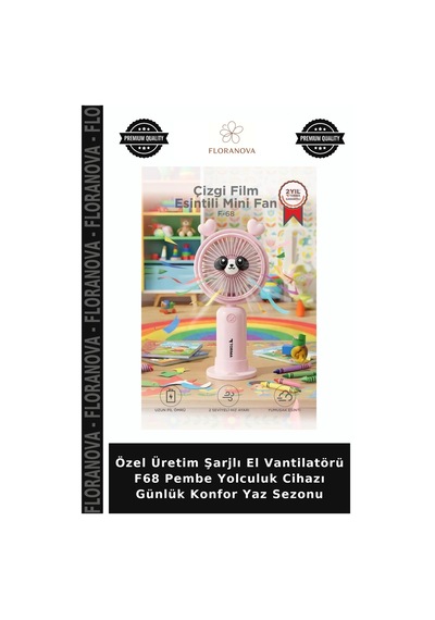 Özel Üretim Şarjlı El Vantilatörü F68 Pembe Yolculuk Cihazı Günlük Konfor Yaz Sezonu