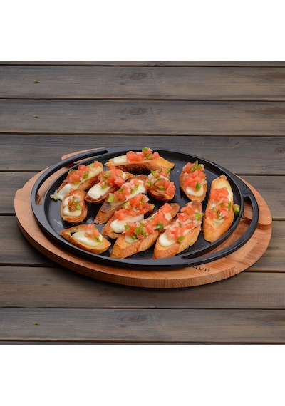 Lava Döküm Pizza / Krep / Pankek Tavası.yuvarlak ve Ahşap