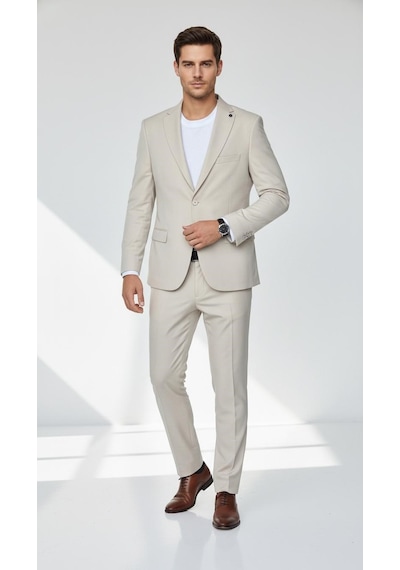 Erkek Slim Fit Mikro Desenli Takım Elbise 2 Düğmeli Çift Yırtmaçlı Modern Ceket Pantolon Takım Taş Erkek Slim Fit Mikro Desenli Takım Elbise 2 Düğmeli Çift Yırtmaçlı Modern Ceket Pantolon Takım Taş