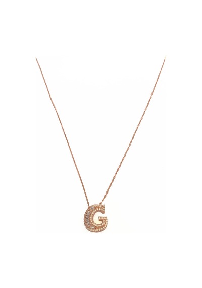 Baget Taşlı Pırlanta Model Gümüş Harf Kolye - G Rose Gold