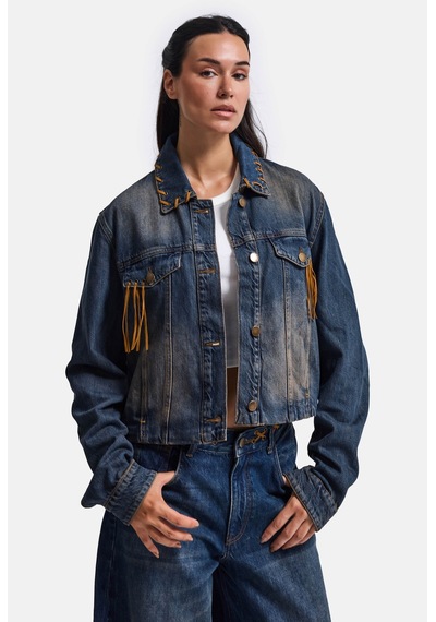 Kadın T.kot Rengi 2w6-8 Kemer Boy Süet Detaylı Tasarım Denim Ceket