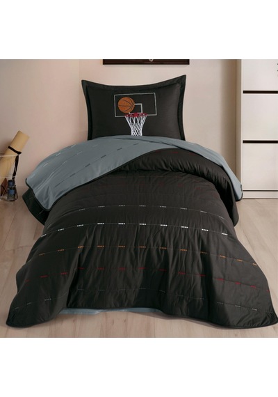 Clasy Ranforce %100 Pamuk Nakışlı Tek Kişilik Yatak Örtüsü Hoop Siyah