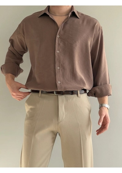 Relaxed Fit Hafif Rahat Modal Kumaş Gömlek Kahverengi