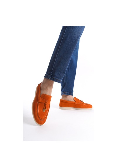 Mubiano Hakiki Deri Collection Kadın Süet Loafer & Babet Oranj -mckry1410-orj Oranj