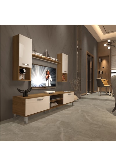 Decoraktiv Eko 5da Mdf Dvd Krom Ayaklı Tv Ünitesi Tv Sehpası Pera - Beyaz
