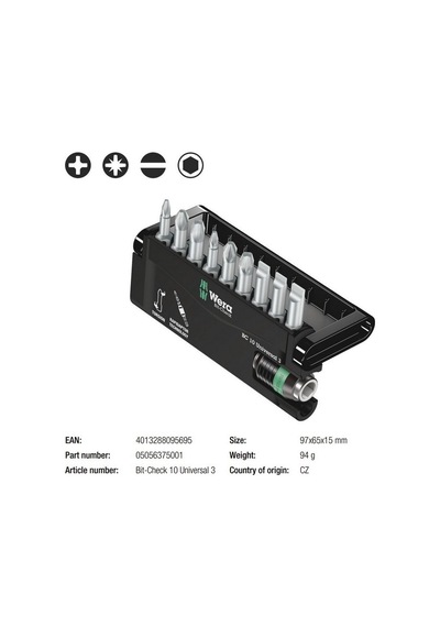 Wera Bit-Check 10 Universal 3 Bits Seti 05056375001