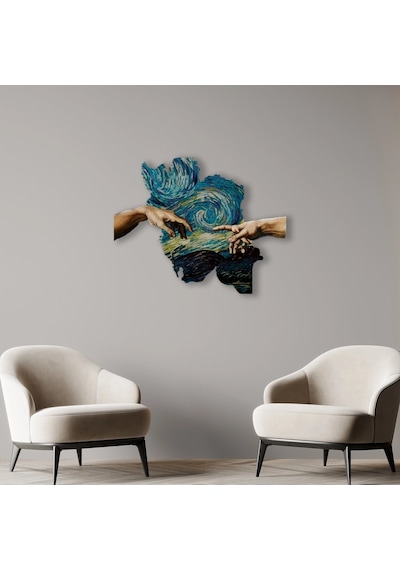 Yaratılış & Yıldızlı Gece - Metal Tablo - Dec0162 80 X 64 Cm Çok Renkli