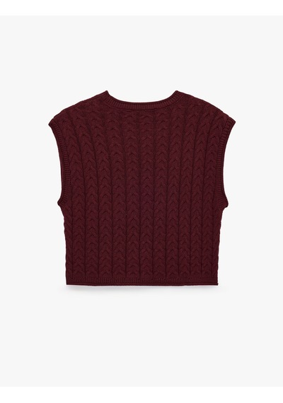 Koton Kolsuz Bisiklet Yaka Saç Örgü Crop Süveter Bordo 7wak20016ht