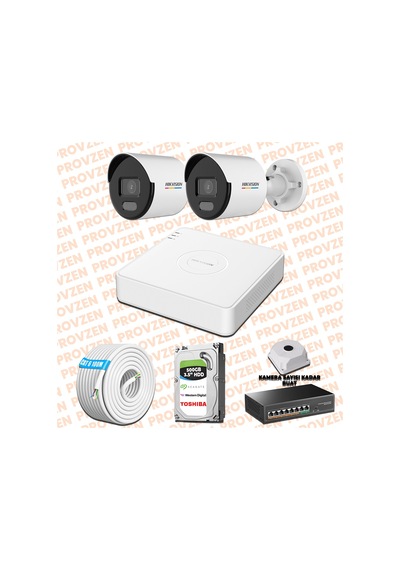 Provzen Hikvision 2 Ip Kamera 7/24 Renkli Mikrofonlu Güvenlik Kamerası Olay Anında Bildirim