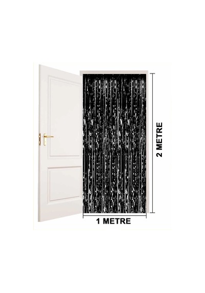 Mey İthalat Siyah Renk Ekstra Metalize Parlak Saçaklı Arka Fon Perde İthal A Kalite 1x2 Metre