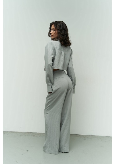 Mai Collection Mai Studios Co. Valente Gri Crop Gömlek Pantolon Takım Gri