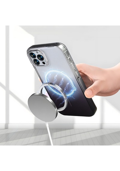 Apple iPhone Uyumlu 14 Pro Max Kılıf Renk Geçişli Magsafe Şeffaf Kamera Yükseltili Silikon Pazarplus Siyah