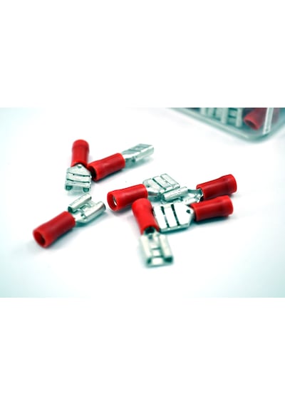 200 Adet 0,50-1,50mm Kablo Ucu 6,3 Dişi Fiş Kırmızı Sıkmalı