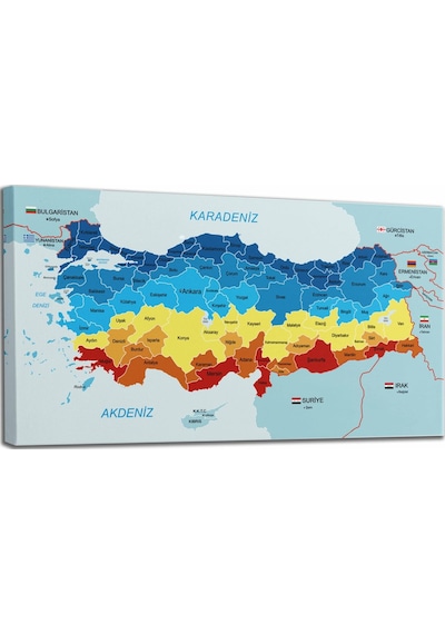 Doğaltercih Türkiye Haritası Kanvas Tablo Sınır Komşulu Eğitici ve Öğretici Dekoratif Tablo 3082