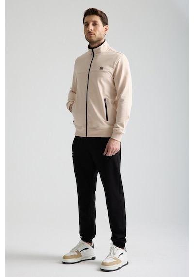 Shooter Sportswear Shooter Erkek Luxe Eşofman Takımı Rahat Kalıp Manşetli Minimal Logo Bej