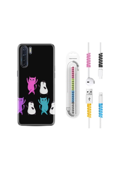 Oppo A91 Kılıf Kablo Koruyuculu Cat Dance 1824