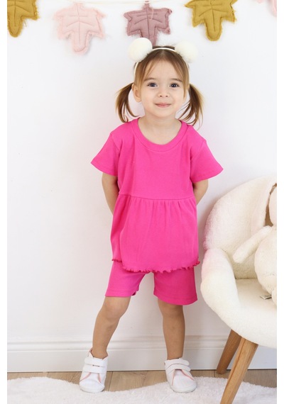 MiaBaby Fırfırlı Şortlu Takım Fuşya