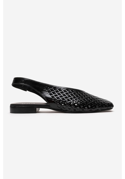 Luvishoes Delızıa Siyah Rugan Hakiki Deri Önü Kapalı Lazer Kesim Kadın Sandalet