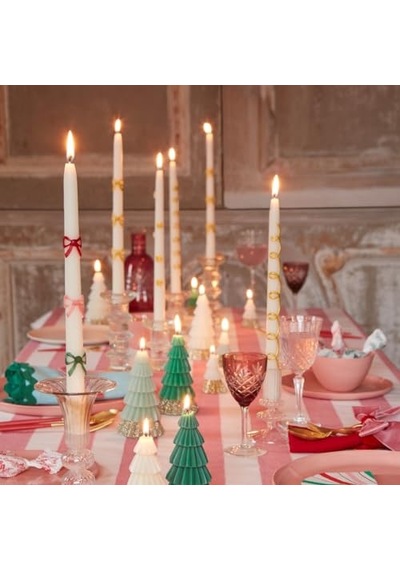 Taper Candles - Altın Kurdele Detaylı Mumlar 2'li Diğer