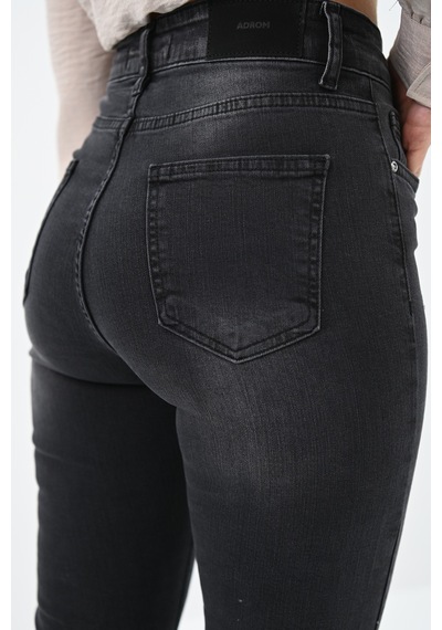 Kadın Yüksek Bel Yırtmaçlı Füme Jean Pantolon 6190-23 001