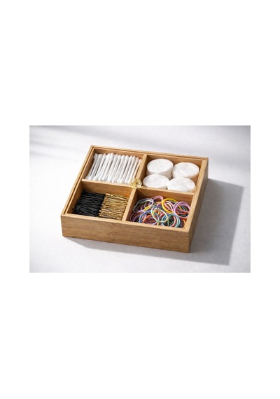 4 Bölmeli Ahşap Organizer,çerezlik,lokumluk,kahvaltılık,çay Poşeti,takı Kutusu,20x20 Cm,kulplu Kutu Bej